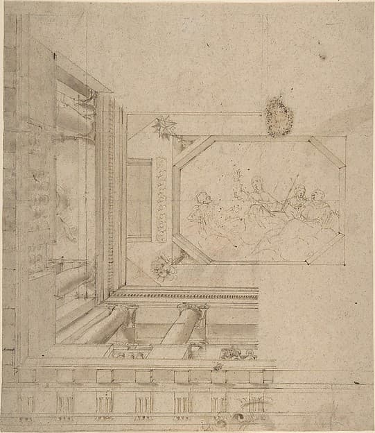 Architectural Elevation, Part of a Ceiling and Balustrade, by Anonymous, Italian, 17th or 18th century