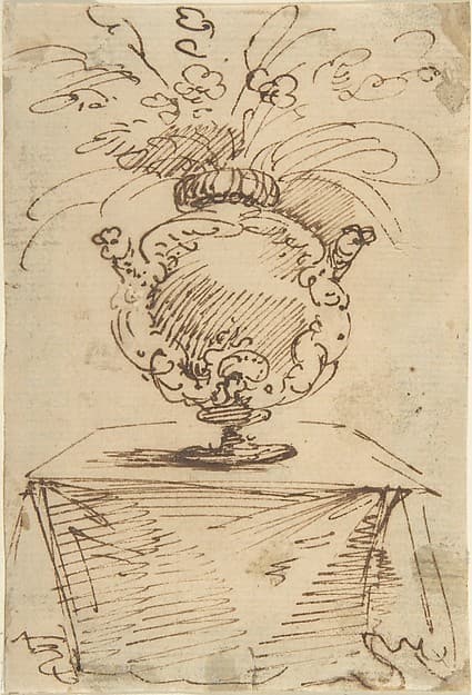 Vase of Flowers on a Table, by Anonymous, Italian, 17th or 18th century