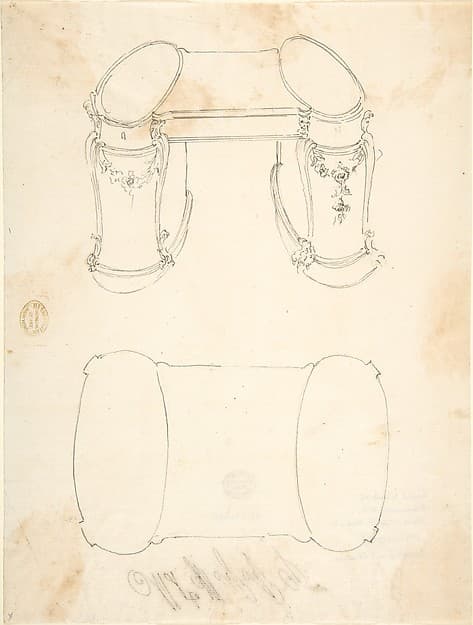 Two Design Drawings for a Writing Desk, by Anonymous, Italian, 18th century