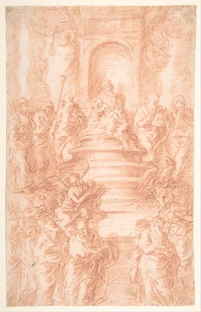 The Holy Kinship (Madonna and Child and St. John) with Prophets and Symbols of the Four Evangelists, by Joachim von Sandrart
