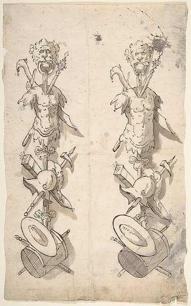 Two Designs for Trophies, by Anonymous, Italian, Piedmontese, 18th century