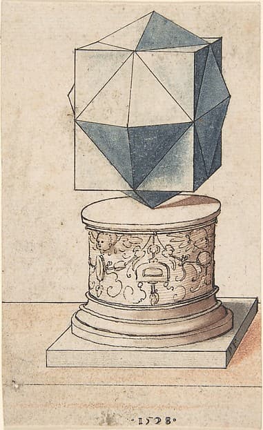 Perspectival Drawing of a Column Base with Geometrical Form, by Peter Flötner