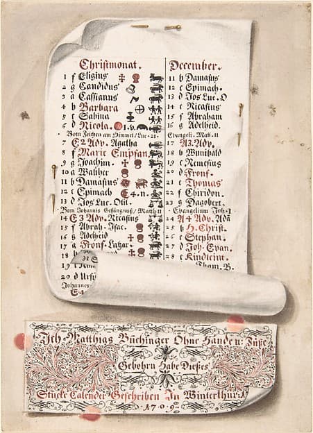 Calligraphic Trompe-l'œil Calendar, by Matthias Buchinger