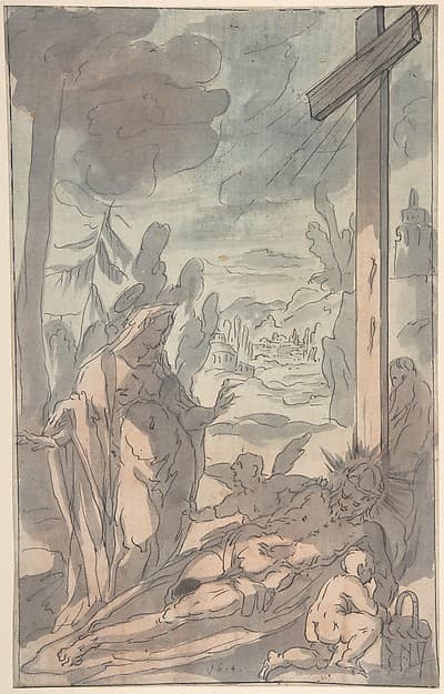 The Standing Virgin Lamenting the Dead Christ at the Foot of the Cross, by Anonymous, German, 17th century