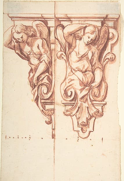 Design for sculpted angeli, by Anonymous, Italian, Piedmontese, 18th century