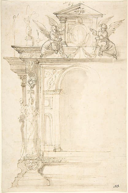Design for an Altar or Monument with Angels and Other Figures, by Peter Candid (Pieter de Witte, Pietro Candido)