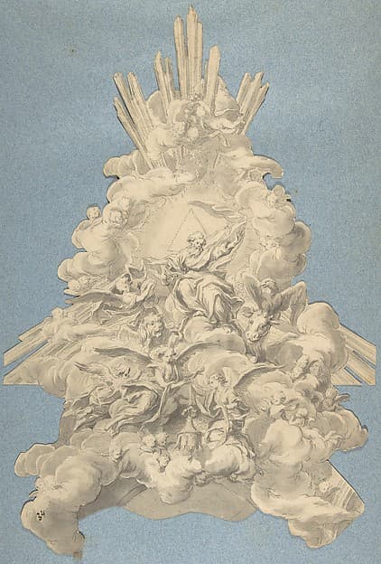 God the Father Surrounded by Angels and the Four Animals, Symbols of the Evangelists, by Anonymous, German, 18th century