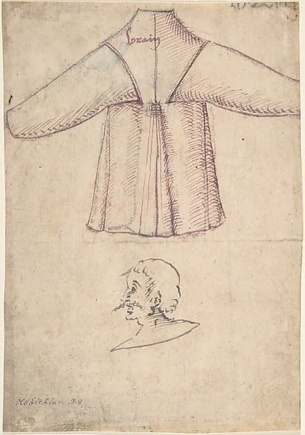 A costume and a sketch of a man in profile, by Anonymous, German, 16th century