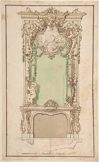 Design for Mantelpiece and Elaborate Overmantel, by Anonymous, Italian, 18th century