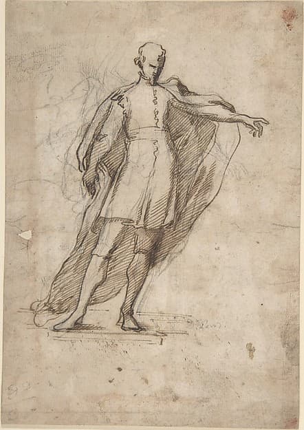 Sketch of a Standing Male Figure Wearing a Cape, by Anonymous, Italian, early 19th century