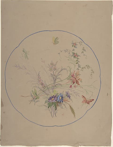 Design of Flower Sprays and Butterflies, by Anonymous, Italian, 19th century