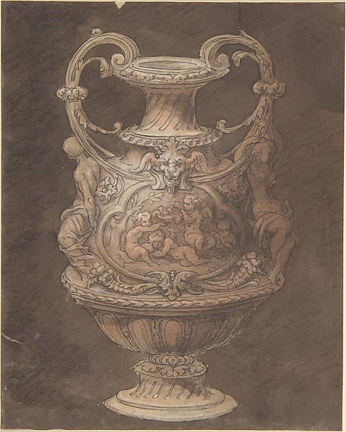 Design for an Urn with Four Putti in Central Cartouche, by Anonymous, Italian, early 19th century