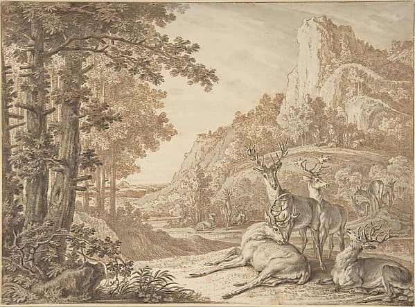 Stags in a Landscape, by Johann Elias Ridinger