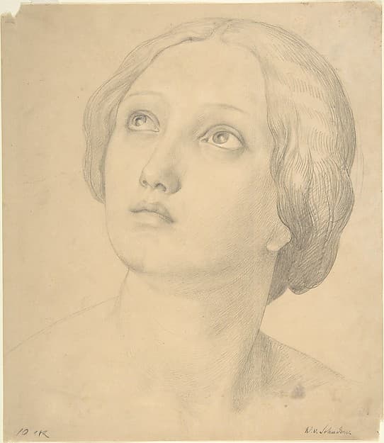 Head of a Woman Looking Up, by Wilhelm Schadow