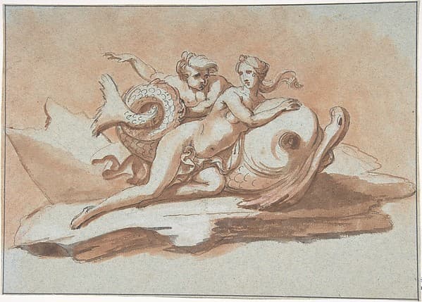A Sea Nymph and a Triton on a Dolphin, by Peter Anton von Verschaffelt