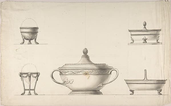 Covered Dish, Two Egg Cups, and Two Salt Cellars, by Anonymous, Italian, 19th century