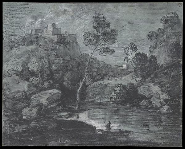 Mountain Landscape with a Castle and a Boatman, by Thomas Gainsborough