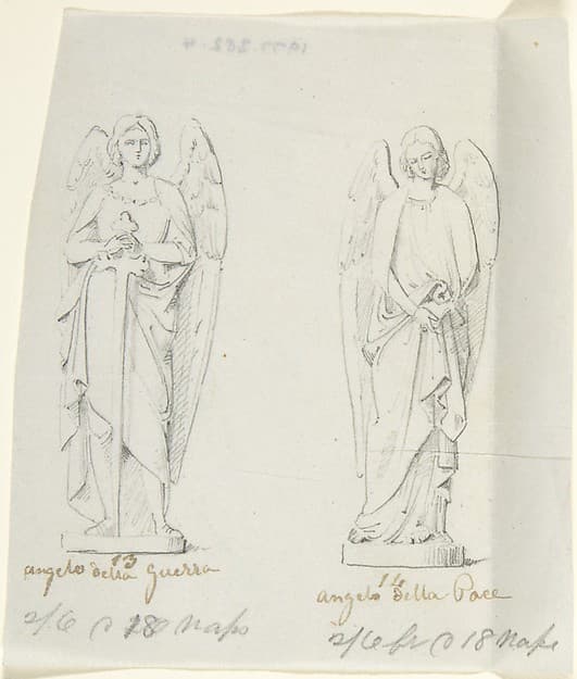 Sketches of two statues: Angel of War and Angel of Peace, by John Gibson