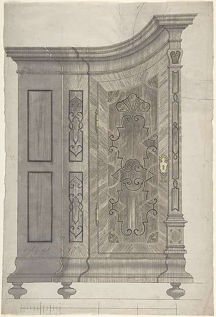 Design for a Concave Corner Cabinet (Possibly Part of a Larger Wall-Covering Unit), by Anonymous, German, 18th century