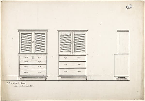 Front and Side Views of Breakfronts, by Charles Hindley and Sons
