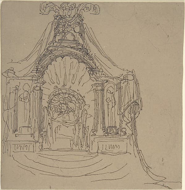 Design for a Throne (recto); Recumbent Figure (verso), by William Pitts