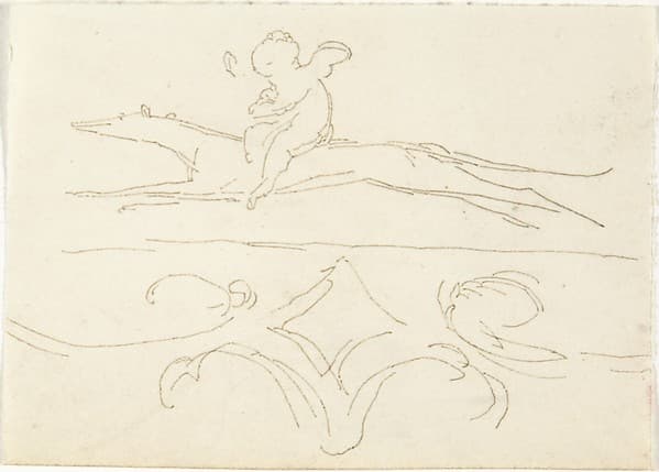 Sketch of a Child Riding a Dog, by William Pitts