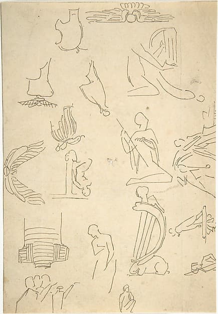 Sketches of Miscellaneous Egyptian Details and Figures (recto and verso), by William Pitts