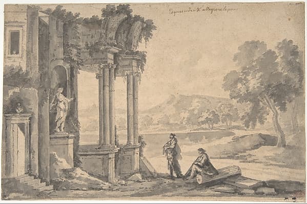Ruins of a Temple by a Lake, by Etienne Allegrain