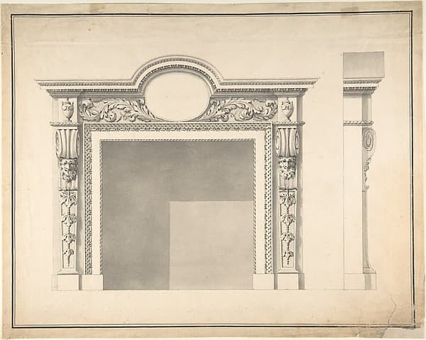 Design for a Fireplace with Frontal and Profile Views, by James Stuart