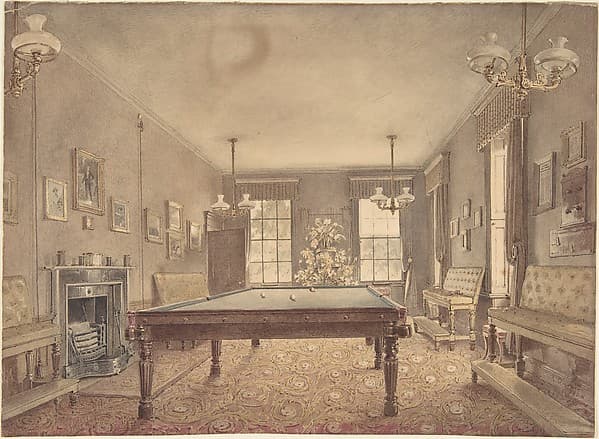 Interior of the billiard room at Lupton House, Devonshire, designed by George Wrightwick for Sir J.B.Y. Buller, by Reid Turner