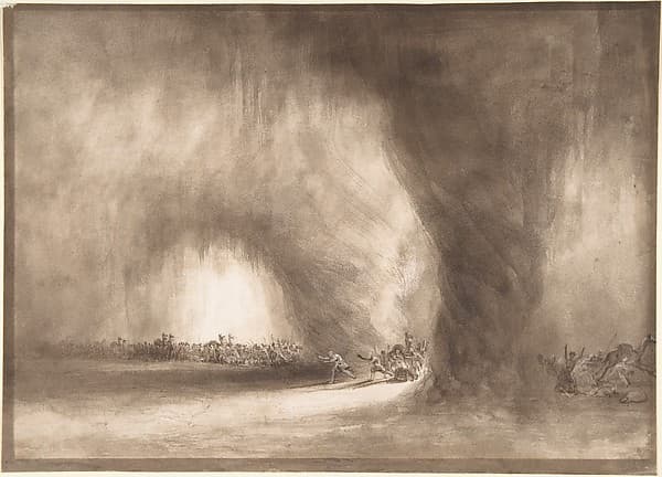 A column of oriental travelers scattered by a dust storm, by William West