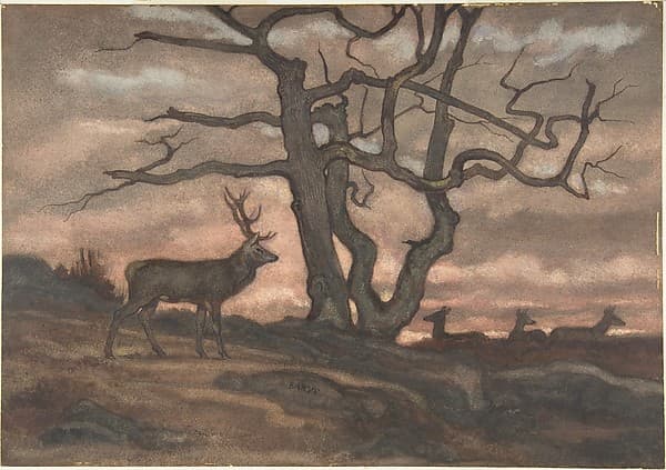 Deer and Tree Against Sunset, by Antoine-Louis Barye