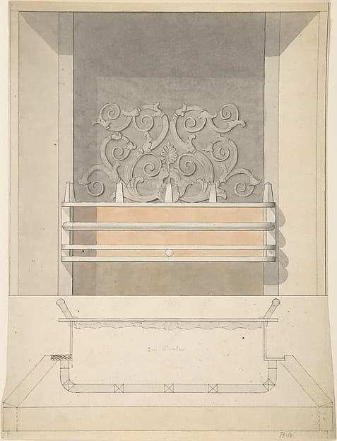 Design for Cast-iron Grate with Green Metal Surround, by Benjamin Dean Wyatt