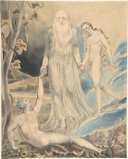 Angel of the Divine Presence Bringing Eve to Adam (The Creation of Eve: "And She Shall be Called Woman) (recto); Sketch for the same (verso), by William Blake