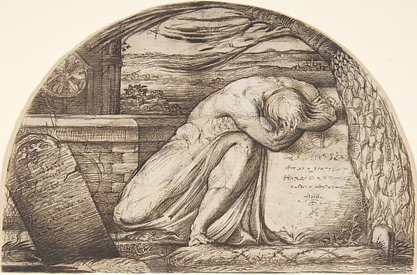 A figure weeping over a grave, by George Richmond