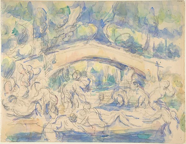 Bathers Under a Bridge (recto); Study after Houdon's Ecorché (verso), by Paul Cézanne