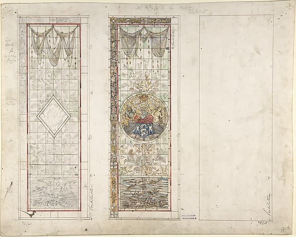 Window with marine motifs, design for Fishmongers’ Hall, London, by John Dibblee Crace