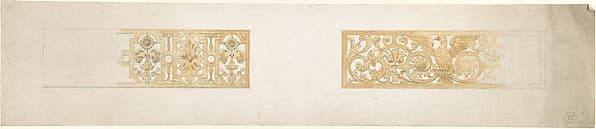 Two Rectangular Ornaments with Strapwork, Foliage and an Eagle, by John Gregory Crace