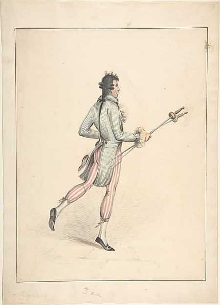 A fencing master (recto); sketch of a man's head (verso), by Robert Dighton the Elder