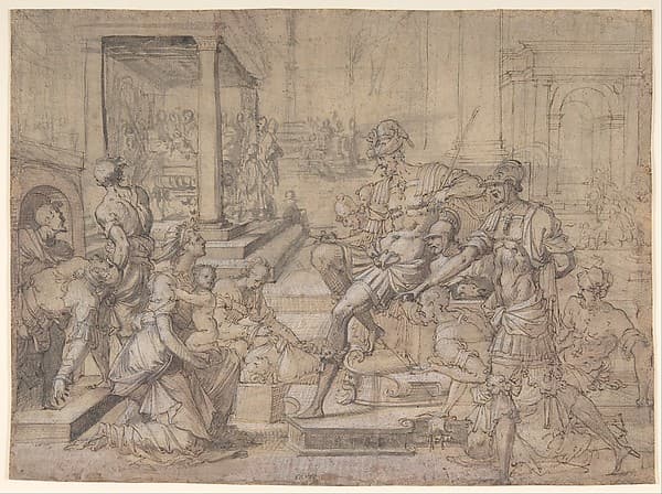 Amya Petitioning Faustus for the Custody of Saint Mamas, by Jean Cousin the Elder