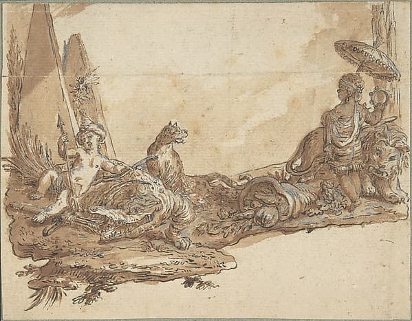 Allegories of Africa and America, by Claude Louis Desrais