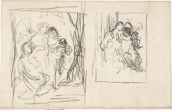Two studies for a figure composition, including three women and a child, by Narcisse-Virgile Diaz de la Peña