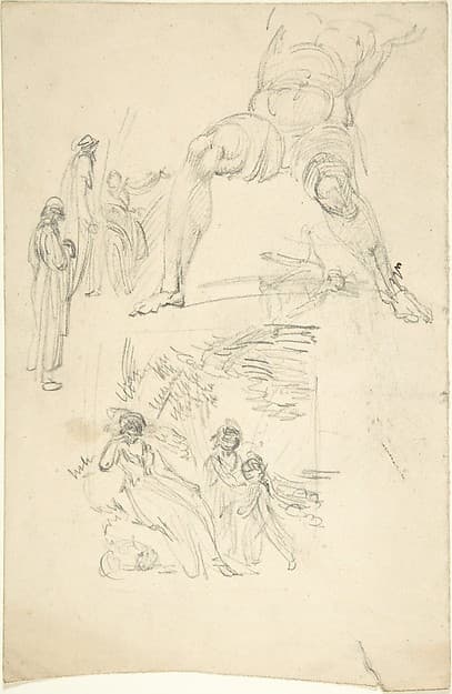 Sketchbook Page: Figures and Sculpture, by Anonymous, British, 19th century
