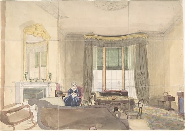 Drawing Room with Seated Woman, by Anonymous, British, 19th century