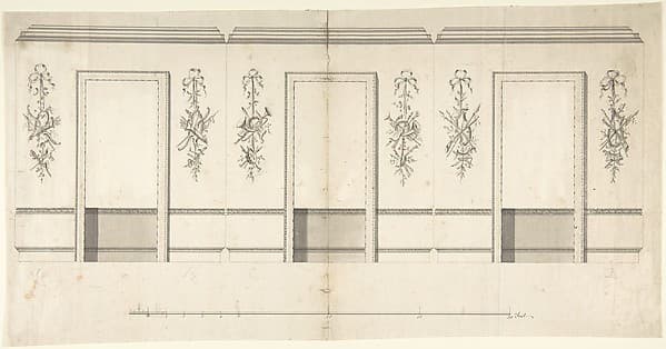 Wall Decorated with Musical and Military Trophies and Three Windows, by Anonymous, British, 18th century