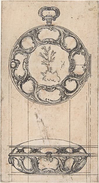 Design for a Gold Watchcase Showing Front and Elevation, by Hubert François Gravelot