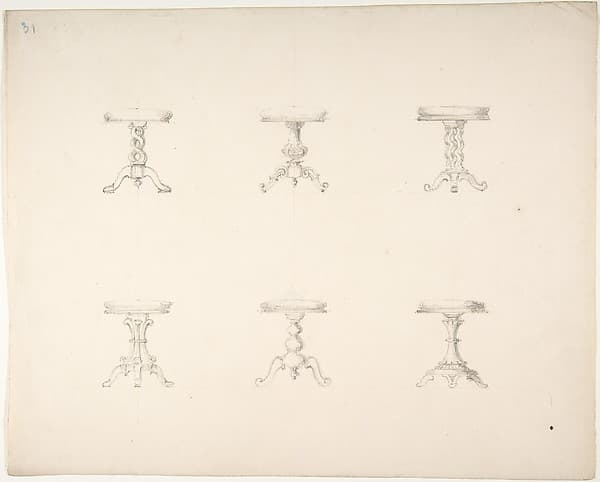 Design for Six Tripod Tables, by Anonymous, British, 19th century