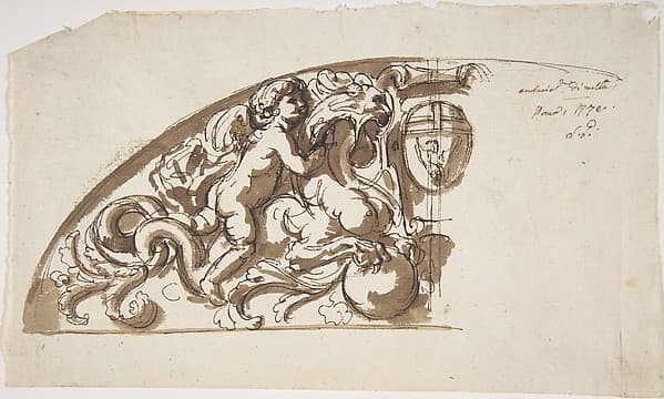 Half Lunette with Putto and Monster, by Etienne de Lavallée-Poussin