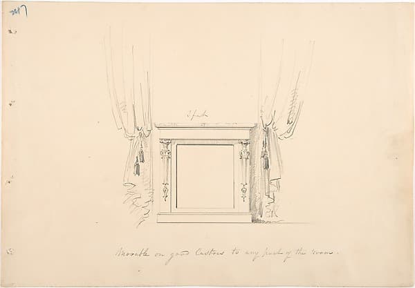 Design for a Small Cabinet Between Curtains, by Anonymous, British, 19th century