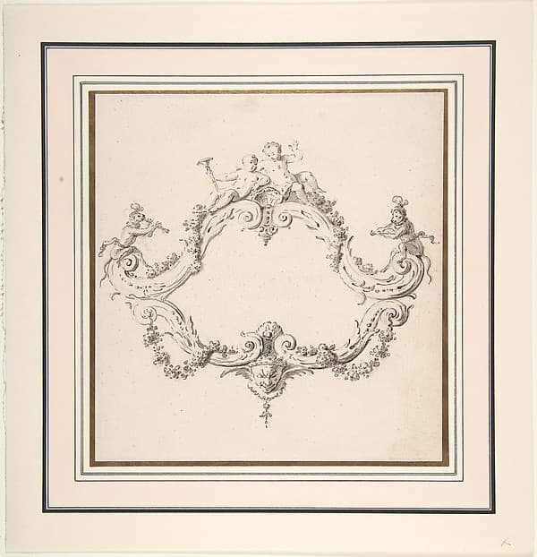 Design for a Rococo Cartouche with Putti and Monkeys, by Clément Pierre Marillier
